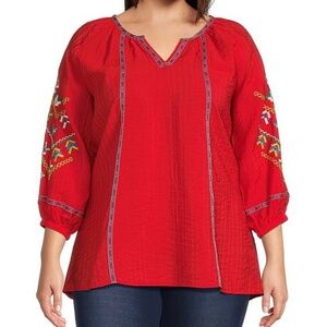 NWT Calessa‎ Red Embroidered Blouse Sz 1X